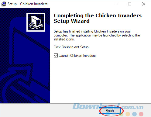 Kết thúc cài đặt game Chicken Invaders
