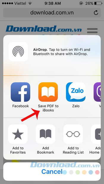 Nhấn vào Save PDF to iBooks