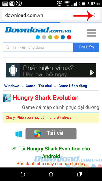 Nhấn vào menu của Chrome