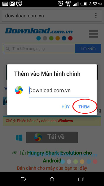 Xác nhận thêm vào màn hình chính