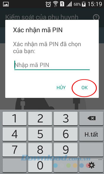 Xác nhận nhập mã pin