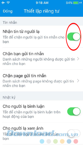 Chặn tin nhắn từ ngừoi lạ