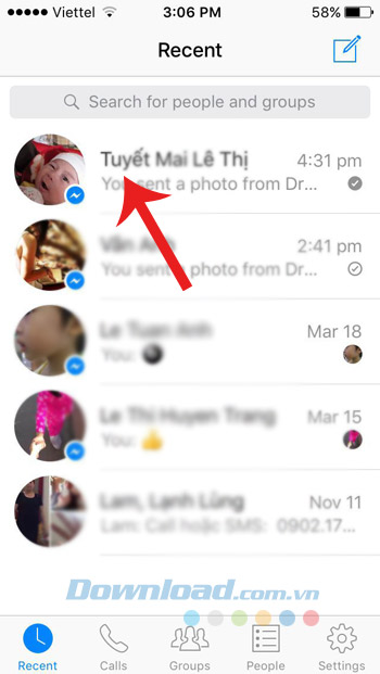 Giao diện chính của Facebook Messenger