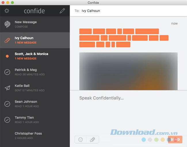 Giao diện chat của Confide