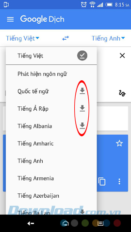 Lựa chọn ngôn ngữ trên Google Translate