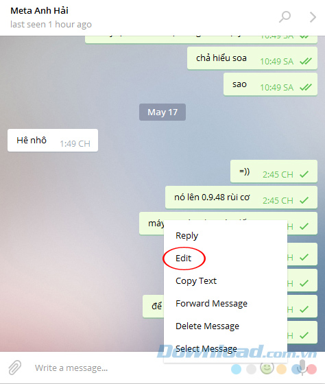 Sửa lại nội dung tin nhắn đã gửi qua Telegram