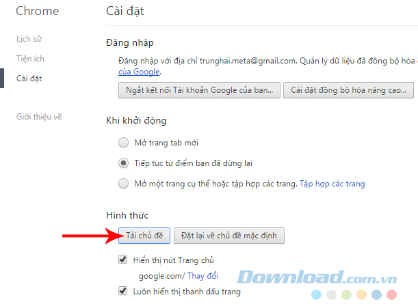 Thay đổi hình nền cho Chrome