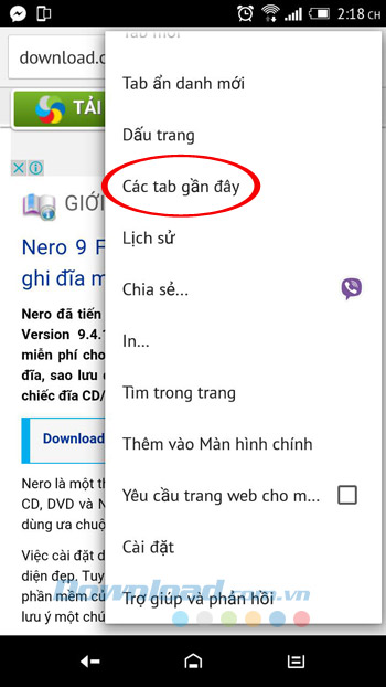 Tab gần đây