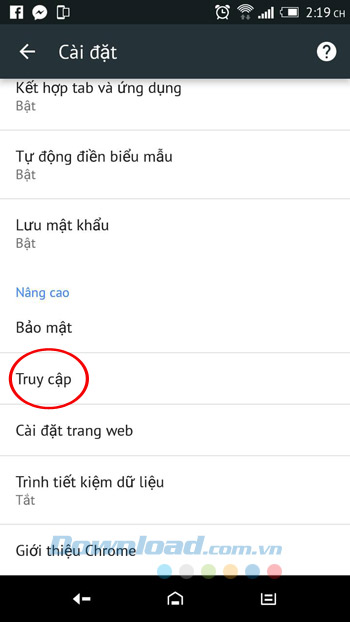 Nhấn vào Truy cập