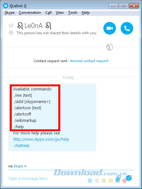 Các lệnh Skype phổ biến