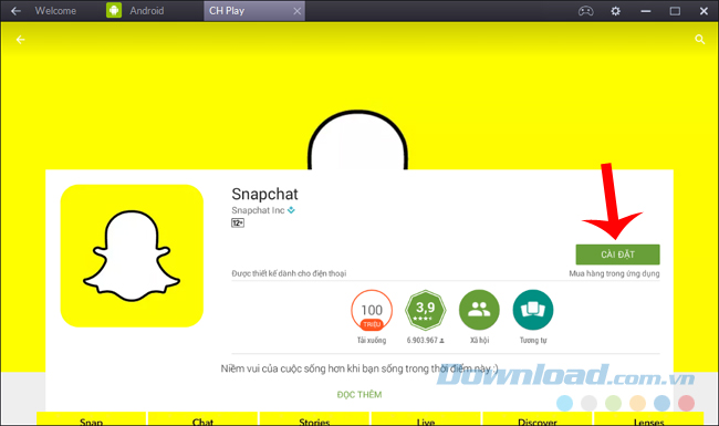 Cài đặt snapchat trên giả lập