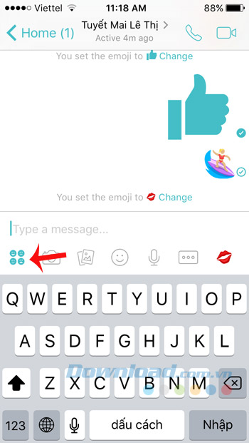 Nhấn vào biểu tượng 4 mặt cười