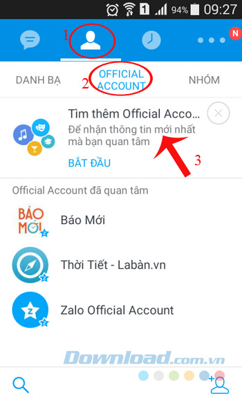 Vào thẻ Official Acount