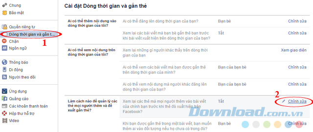 Cài đặt dòng thời gian