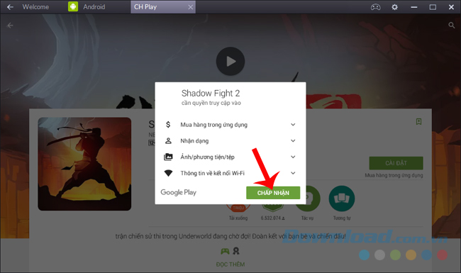 Chơi game Shadow Fight 2 bằng giả lập