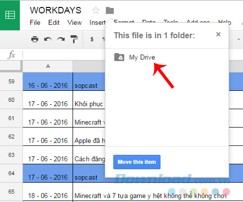 Copy dữ liệu từ Google Docs sang Google Drive