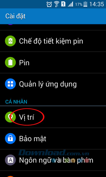 Cài đặt vị trí