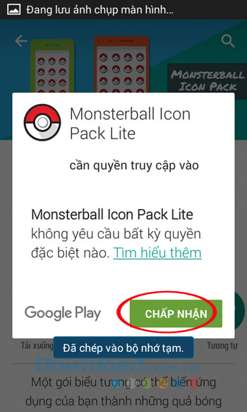 Đồng ý cài đặt Monsterball Icon Pack Lite