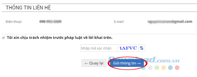 Gửi thông tin trích lục đăng ký khai sinh