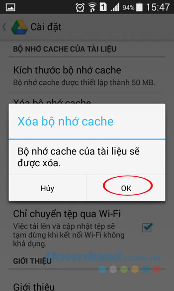 Xác nhận xóa bộ nhớ Cache