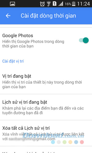 Cài đặt dòng thời gian