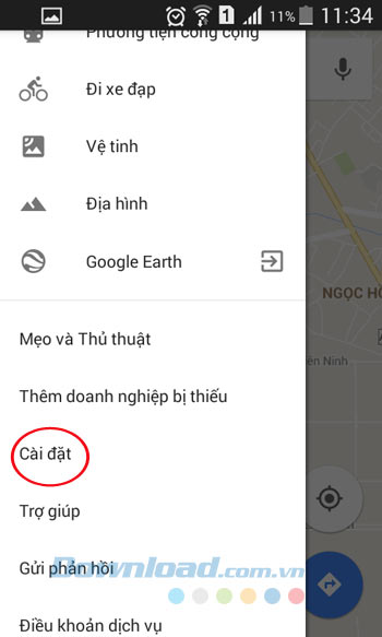 Phần cài đặt của Google Maps