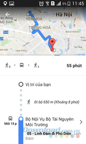 Chi tiết đường đi bằng xe bus