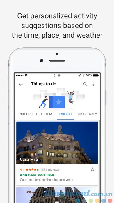 Google Trips đề xuất địa điểm và hoạt động