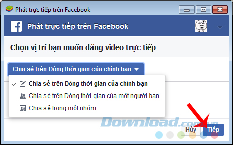 Chọn nơi để phát video stream