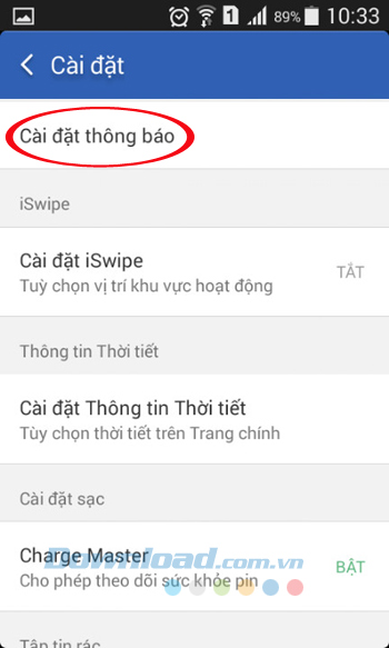 Cài đặt thông báo