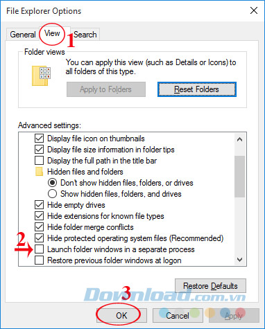 Cửa sổ File Explorer Options
