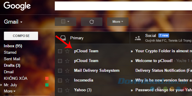 mail kích hoạt tài khoản pCloud