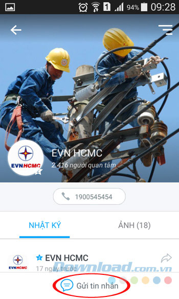 Gửi tin nhắn tới EVN HCMC