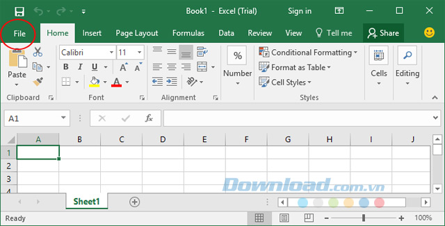 Cách thiết lập font chữ mặc định trong Excel 2016