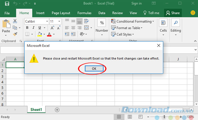 Khởi động lại Excel