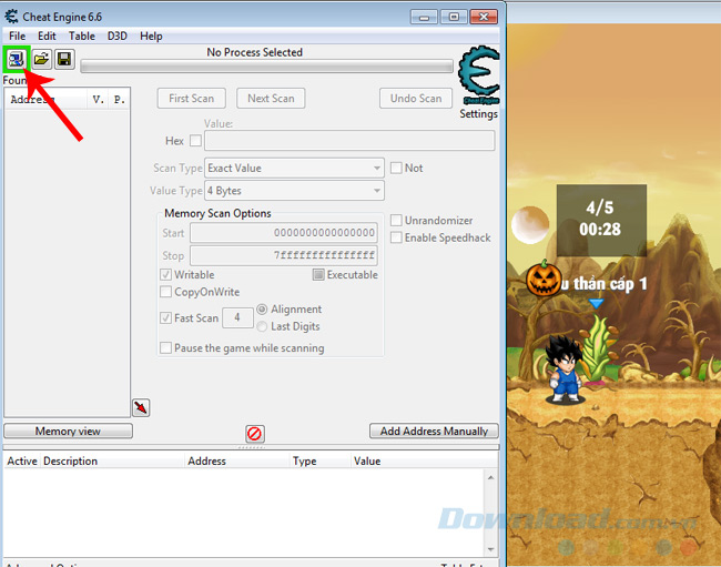 Giao diện chính của Cheat engine