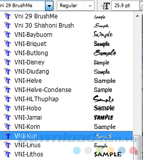 Các font chữ trong PhotoShop
