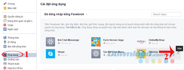 Xóa ứng dụng trên Facebook