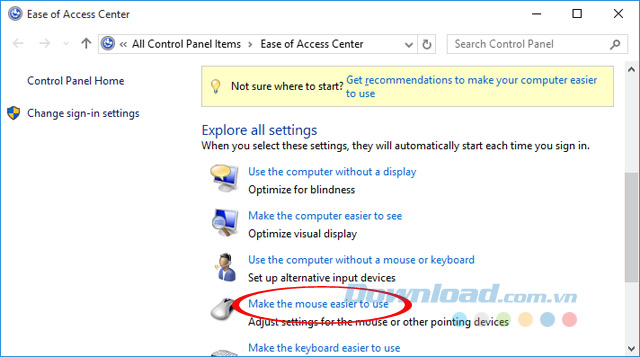 Nhấn vào Make the mouse easier to use