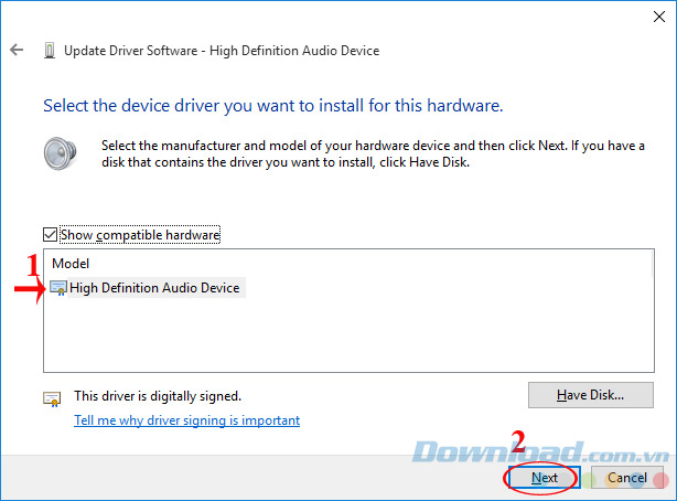 Chọn High Definition Audio Device