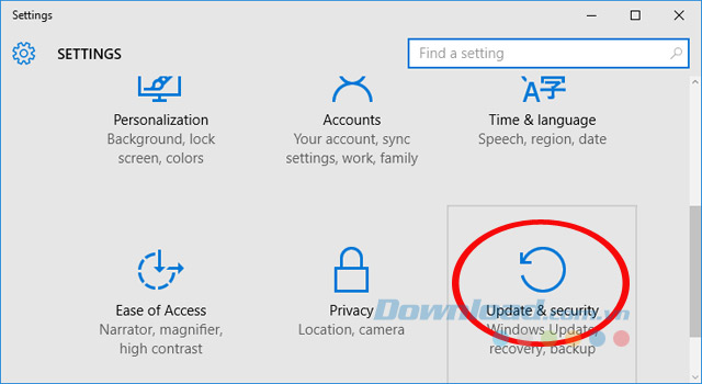 Nhấn vào Update & Security