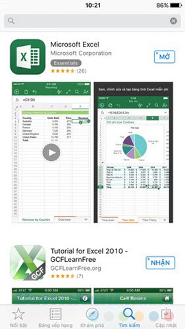 Microsoft Excel cho iOS