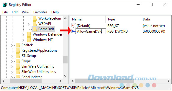 Đặt tên là AllowGameDVR
