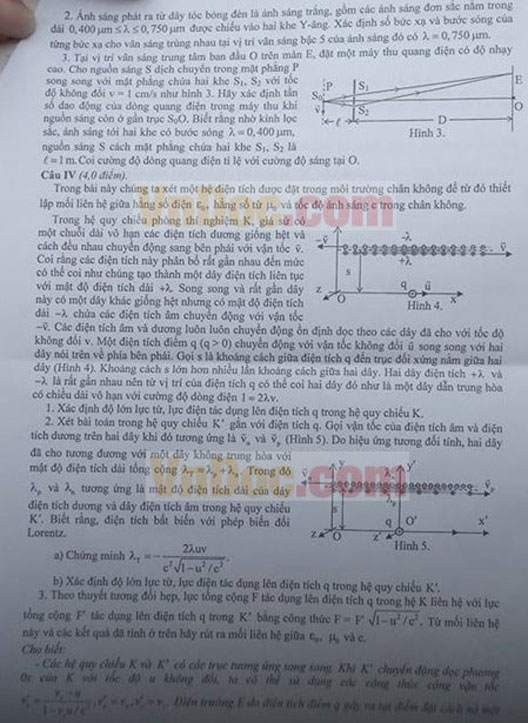 Đề thi học sinh giỏi quốc gia THPT môn Vật lý năm 2016