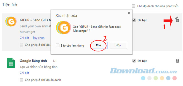 Xóa tiện ích mở rộng