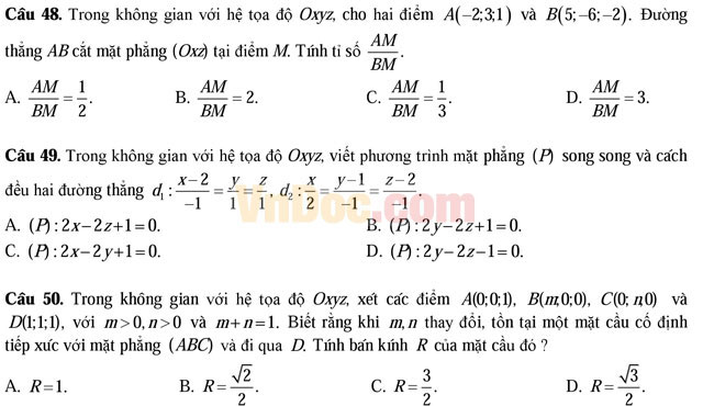 Đề thi thử nghiệm kỳ thi THPT Quốc gia năm 2017 môn Toán