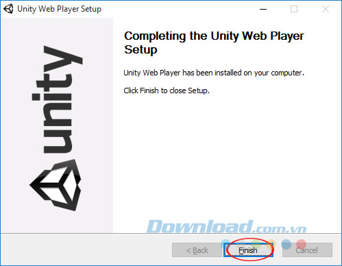 Kết thúc cài đặt Unity Web Player