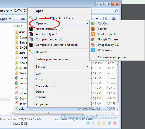 Nhiều tùy chọn mở file PDF khác nếu nhấn chuột phải vào file PDF chọn Open With