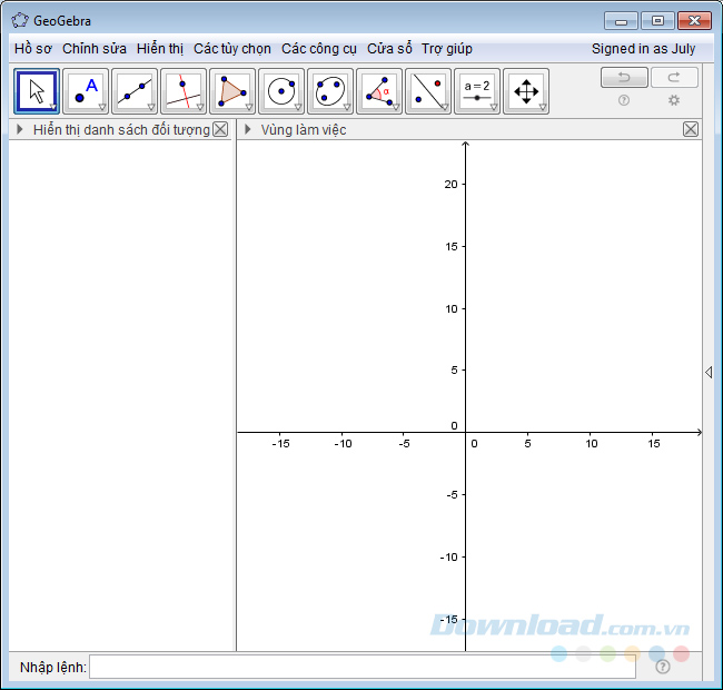 Đổi ngôn ngữ Geogebra