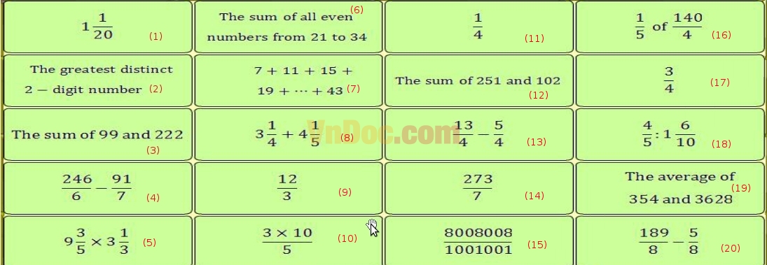 Đề thi Violympic Toán tiếng Anh lớp 5 vòng 3